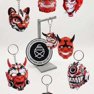 Interactieve cyberpunk- en Japanse sleutelhangers – Oni-masker, kattenrobot, Hannya, geisha en buitenaardse robot – 3D-geprinte gadget voor dagelijks gebruik