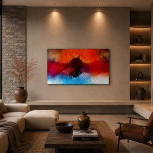 Where Fire Meets Sky/Original Abstract Painting/Red Orange Contemporary Wall Art/Large Textured Canvas/Modern Statement Artwork