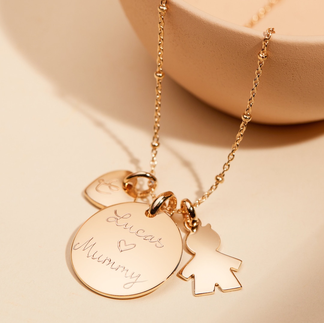 Personalized Charm Necklace Merci Maman Hand-engraved