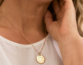 Collier Disque Firma personalizada - Gravé à la main - Plaqué or, Argent 925