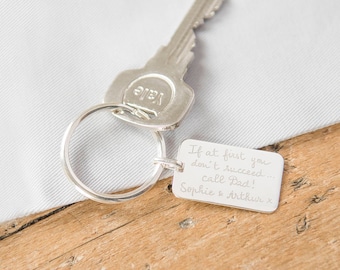 Personalized Men's Sterling Silver Dog Tag Keyring- Merci Maman gift for brother and friends for birthday and new home gift - Hand engraved