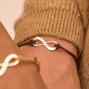 Personalized Men&#39;s Sterling Silver Infinity Bracelet - Engraved bracelet for him - Valentines gift