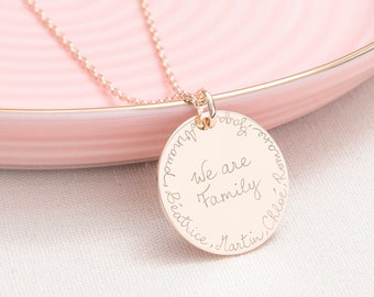 Personalized Large Disc Necklace - Merci Maman, family names necklace, necklace for mother or grandmother