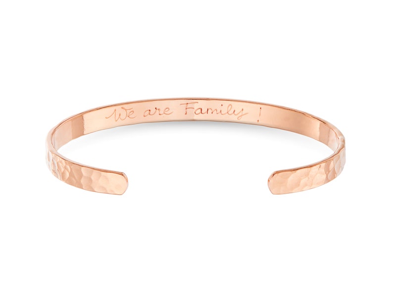 Personalized Hammered Open Bangle Merci Maman stacking bangle with inside engraving, bracelet for birthday or anniversary gift, Valentines 18K Rose Gold Plated