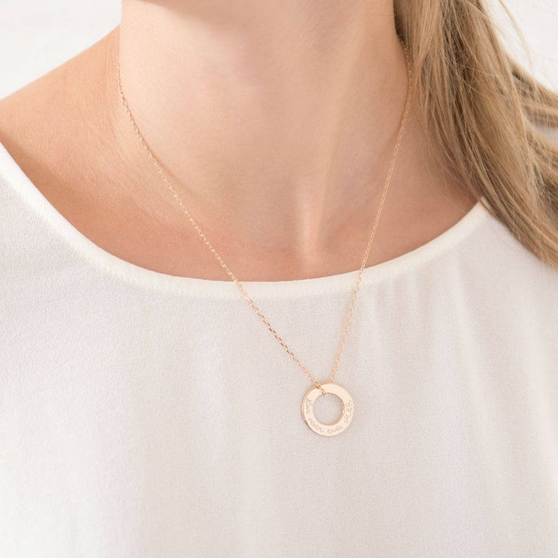Personalized Eternity Necklace Engraved Circle Charm Etsy