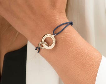 Personalized Intertwined Bracelet, braid bracelet with interlocking circles, Merci Maman gift for wife or girlfriend