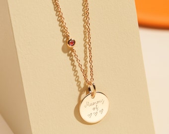 Personalized 18K Gold Plated Birthstone Chain and Disc Necklace - Merci Maman engraved gift for friend or sister for 21st or 30th birthday