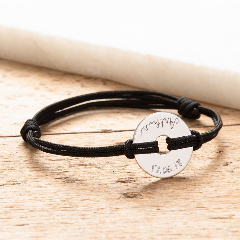 Personalized Men's Sterling Silver GPS Coordinate Disc Bracelet Merci Maman gift for husband, father or boyfriend, Father's Day gift image 2