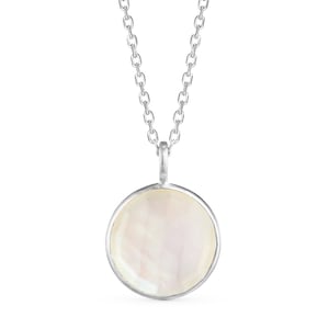 Personalized Mother of Pearl Pendant Necklace, Engraved round pearl necklace, Necklace for fiancé, wife or mum 925 Sterling Silver