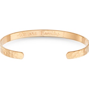 Personalized Hammered Open Bangle Merci Maman stacking bangle with inside engraving, bracelet for birthday or anniversary gift, Valentines 18K Gold Plated