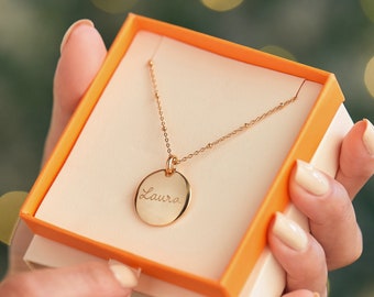 Personalized Signature Disc Necklace - Merci Maman classic necklace for girlfriend, friend or mom - 30th birthday gift for her