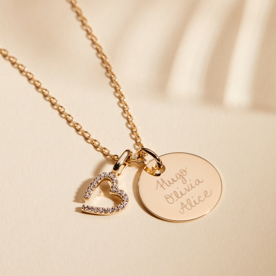 Personalised Crystal Heart Charm Necklace, Merci Maman Gift for