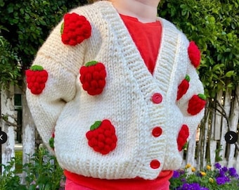 Hand-Knit Strawberry Baby Cardigan – Cream Cottagecore Knit Sweater Outfit