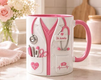 Personalized Doctor 3D Effect Mug, Custom Name Doctor Coffee Cup, Nurse Medical Gift for Women, Doctor Graduation Gift, Daily Facts Mug