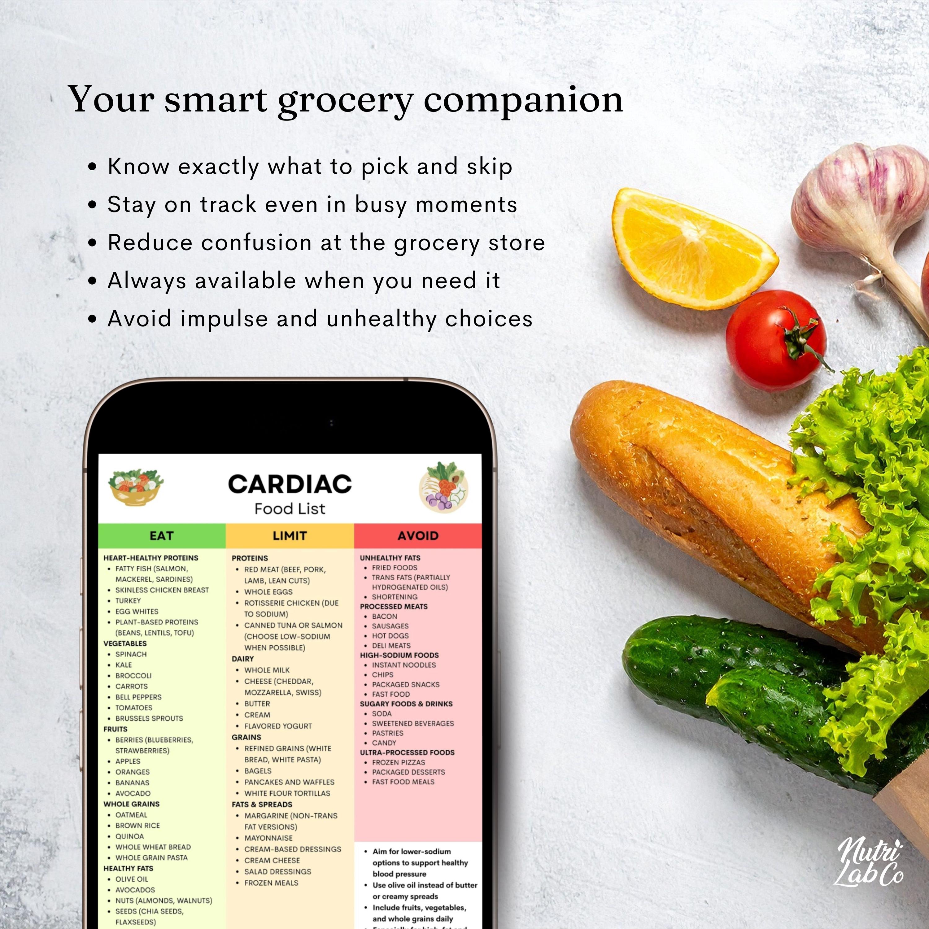 Cardiac Food List Printable | Heart Healthy Chart, Cardiac Diet Menu ...