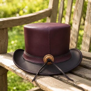 Burgundy Leather Western Hat - Etsy display picture 1