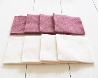 SQUARE reusable Facial "rounds", rosé + unbleached / soft "Reusable Cotton Rounds" - set of 8, zero waste, plasticfree, washable, organic