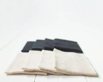 SQUARE reusable Facial "rounds", black + unbleached / soft "Reusable Cotton Rounds" - set of 8, zero waste, plasticfree, washable, organic