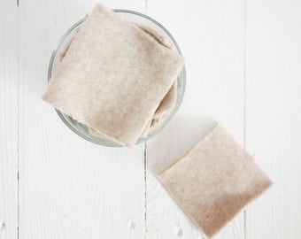 SQUARE reusable Facial "rounds", unbleached / Very soft "Reusable Cotton Rounds" - set of 8, zero waste, plasticfree, washable, organic