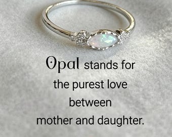 Sterling Silver The Purest Love Matching Oval Cut Opal Ring, Mother Daughter Gift