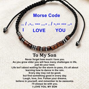 I LOVE YOU Morse Code Bracelet, Adjustable Message Bracelet, Son Gift From Mom Dad