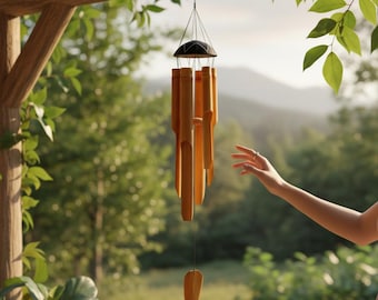 Carillon éolien en bambou fait main : décoration de jardin bohème naturelle, son extérieur apaisant