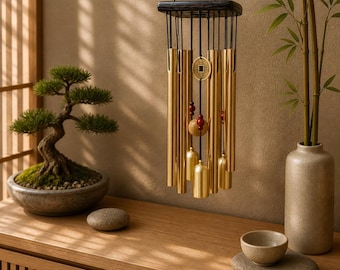 Campana de viento grande de cobre estilo antiguo, campanillas de viento de metal para exteriores, jardín, patio, decoración colgante, regalo
