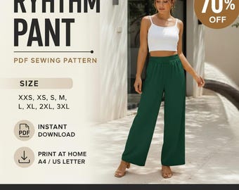 Rhythm Wide Leg Pants Sewing Pattern | Elastic Waist PDF (Instant Download)