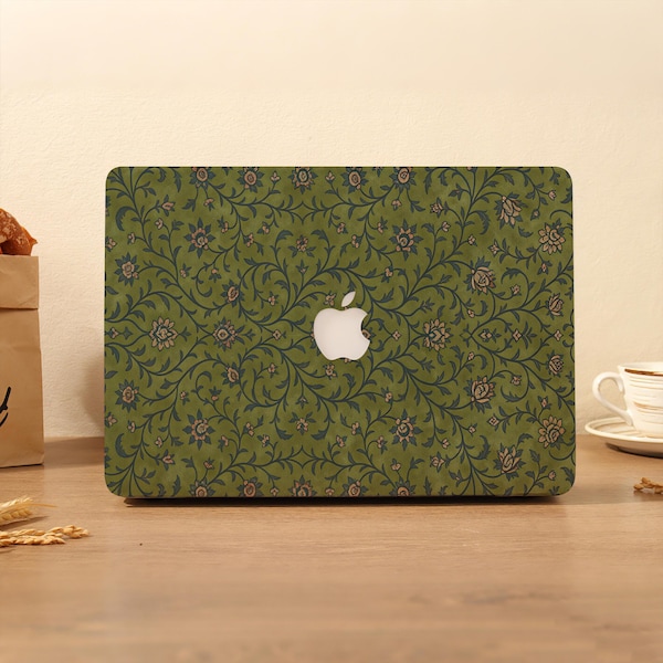 Vintage Green Floral Macbook Case Laptop Cover for 2026 Air 15"13”11", A3448 A3449 A2681, Pro 13/14/15/16, Neo 13 A3404, M5 M4 M3 M2 M1