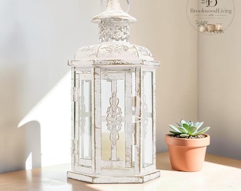 Farol nórdico vintage, portavelas colgante de hierro negro, farol de granja, decoración del hogar, centro de mesa para bodas.