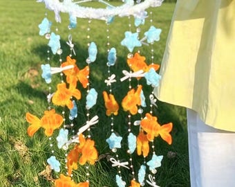 summer goldfish wind chime DIY kit, dreamy hanging decor, handmade craft set, balcony bedroom ornament, aesthetic home gift