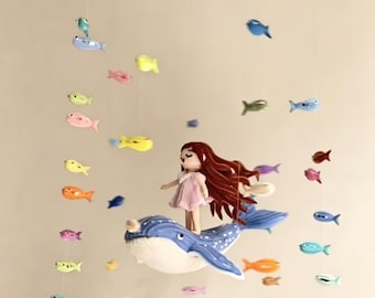 Pipe Cleaner DIY Fish Wind Chime Craft Kit/ Finished Product, Handmade Mobile with Chenille Stems & Clay