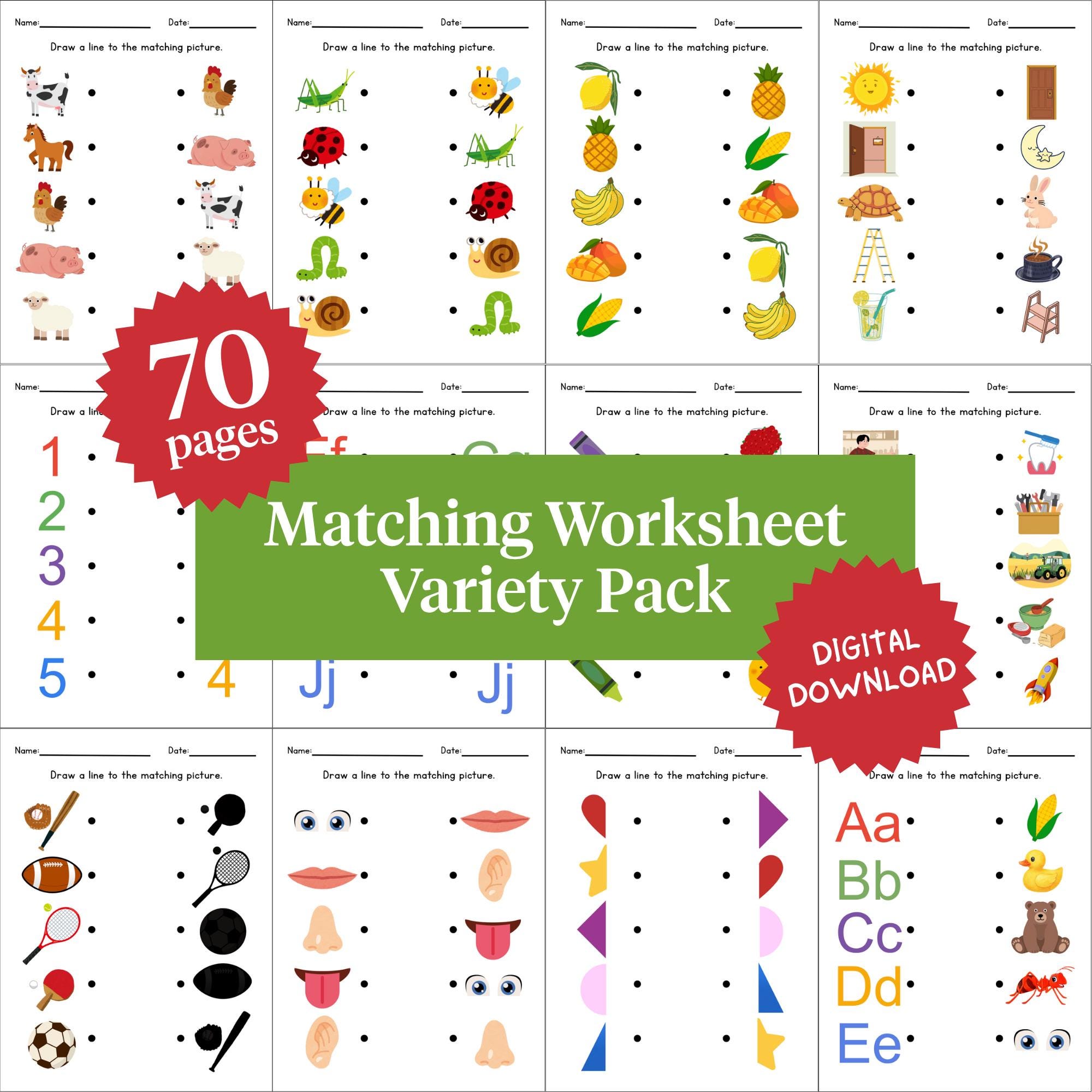 Match Work Pages 70-page Matching Worksheet Variety Pack (digital Download) - Etsy
