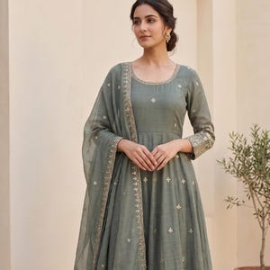 long kameez dress design Ethnic georgette dark blue zig zag design anarkali sawar kameez comes with dupatta - REBOOT FASHIONS