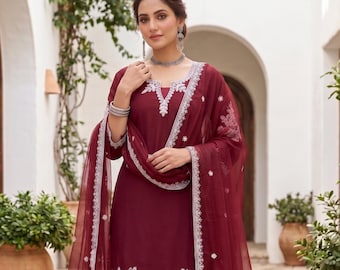 Suknia ślubna Salwar Kameez w stylu pandżabskim, 3 szt., gotowa do noszenia, dla niej, etniczne sukienki Farsai Kurta, strój Gurudwara