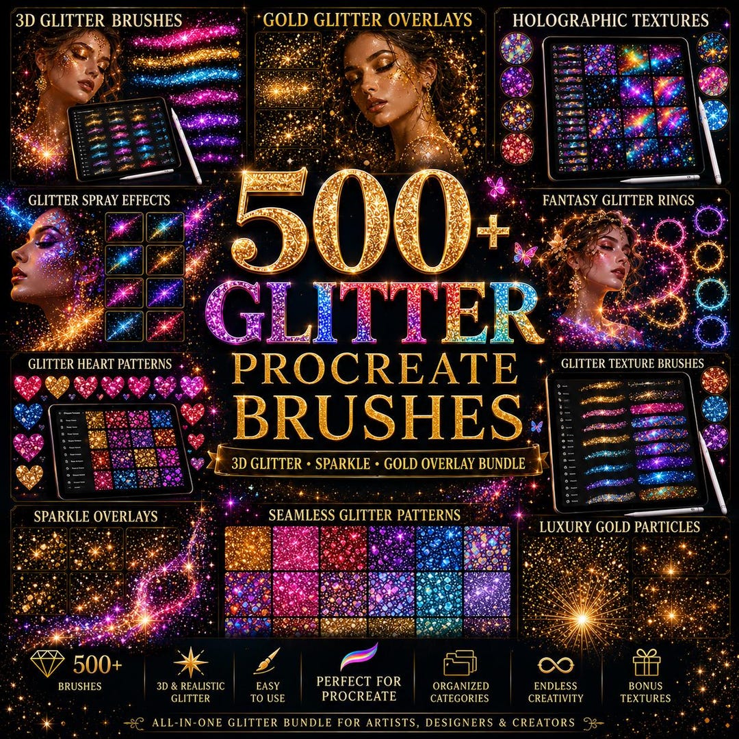 500+ Glitter Procreate Brushes Bundle | 3D Glitter, Sparkle, Gold ...