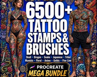 Más de 6500 sellos y pinceles para tatuajes en Procreate | Diseños de tatuajes de calaveras, dragones, serpientes, tribales japoneses, mandalas, anime y góticos