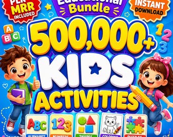 Paquete de más de 500.000 recursos educativos para niños (PLR/MRR) | Hojas de trabajo imprimibles, libros para colorear, libros de actividades, juegos, paquete de aprendizaje preescolar.
