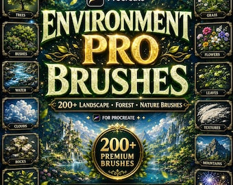 Environment Pro Brushes for Procreate | Ghibli Background Brushes | Nature & Landscape Brush Set | Trees, Water, Clouds, Foliage Brush