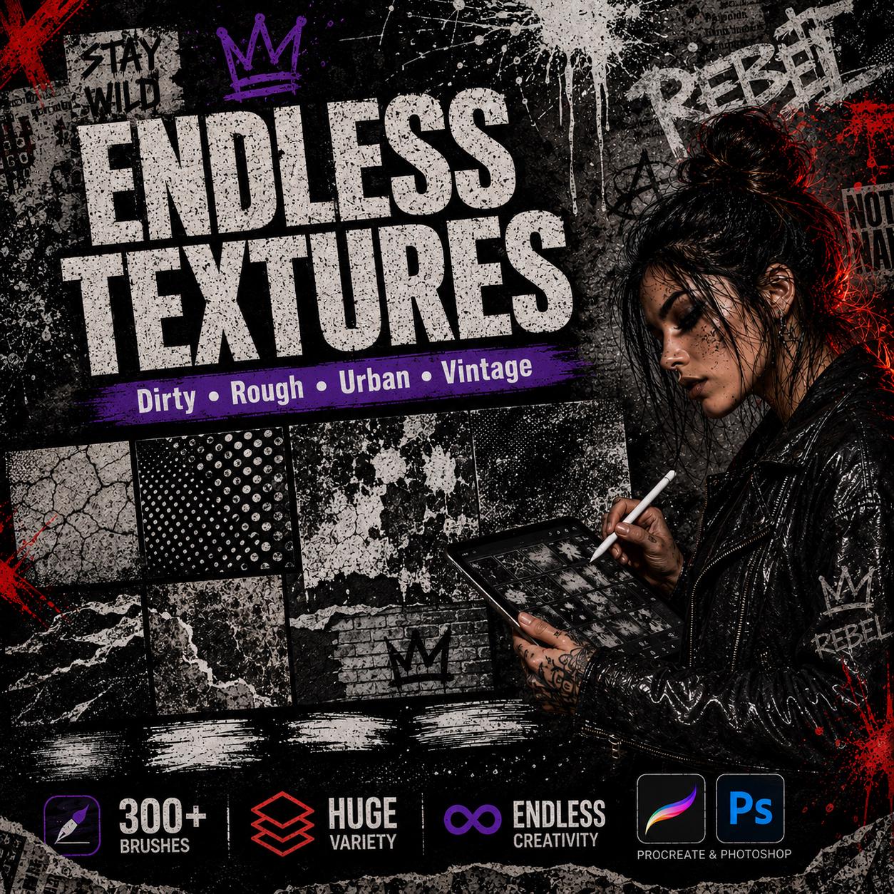 300+ Grunge Brushes for Procreate & Photoshop | Distressed Texture ...