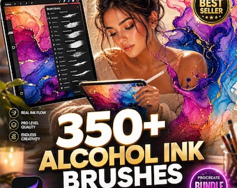 Ponad 350 pędzli z tuszem alkoholowym do Procreate | Pędzle do tuszu, Pędzle do markerów, Pędzle do portretów, Tekstur, Abstrakcji, Palety kolorów | Pakiet sztuki cyfrowej