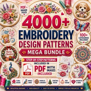 4000+ Embroidery Design Patterns Bundle, Step by Step Embroidery Patterns PDF with Images, Floral Animal Christmas Embroidery Mega Bundle
