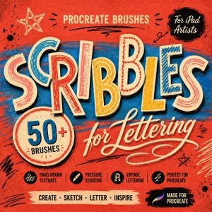 50+ Scribbles Procreate Brushes | Vintage Lettering Brushes for Procreate | Retro Font & Gothic Calligraphy Brush Set | Hand Drawn Scribble