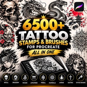 6500+ Tattoo Stamps & Brushes for Procreate | Skull Dragon Snake Japanese Tribal Mandala Anime Gothic Tattoo Designs
