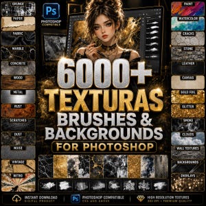 6000+ TEXTURAS Brushes & BACKGROUNDS for Photoshop | Textures y Fondos Pack | Grunge, Paper, Fabric, Marble, Abstract Textures Bundle