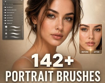 142 Portrait Beauty Brushes for Photoshop | Skin Retouch Brush, Eyes, Eyelash Brush, Eyebrow, Hair, Lips & Makeup Brushes | ABR retouch kit