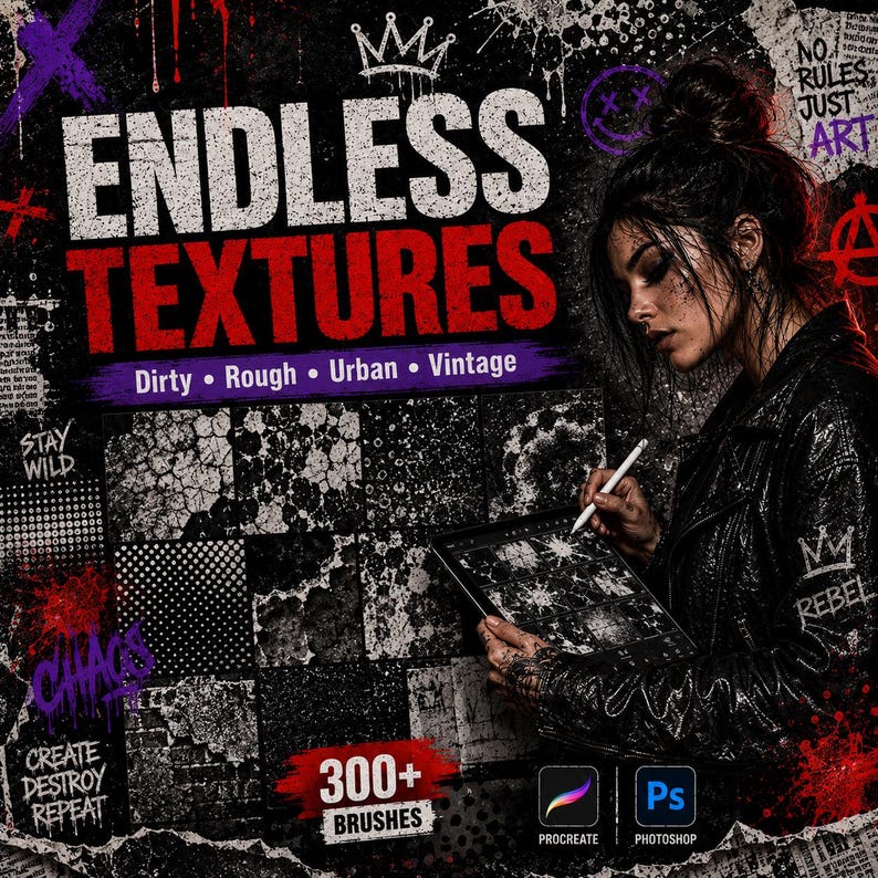 300+ Grunge Brushes for Procreate & Photoshop | Distressed Texture ...