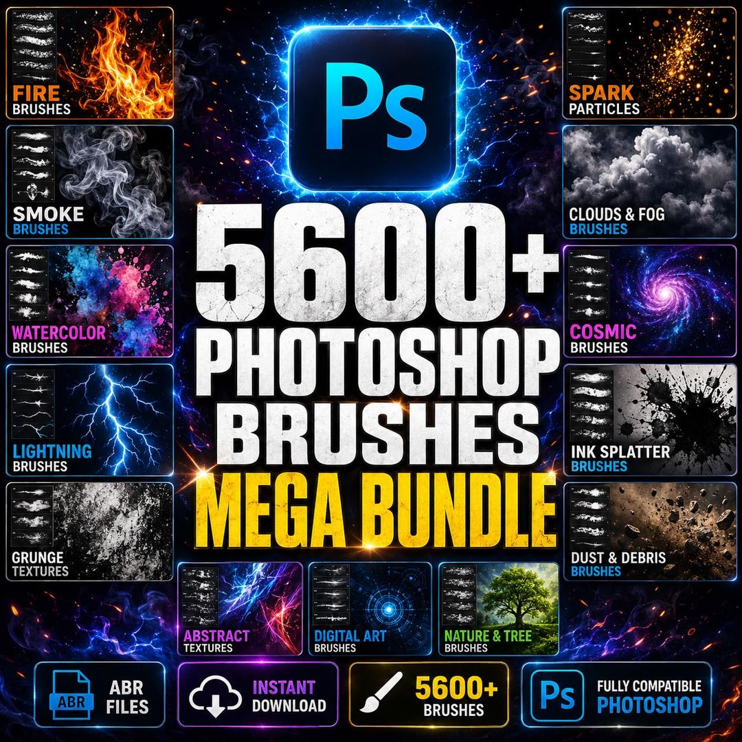 5600+ Photoshop Brushes Mega Bundle | Fire, Smoke, Grunge, Watercolor ...