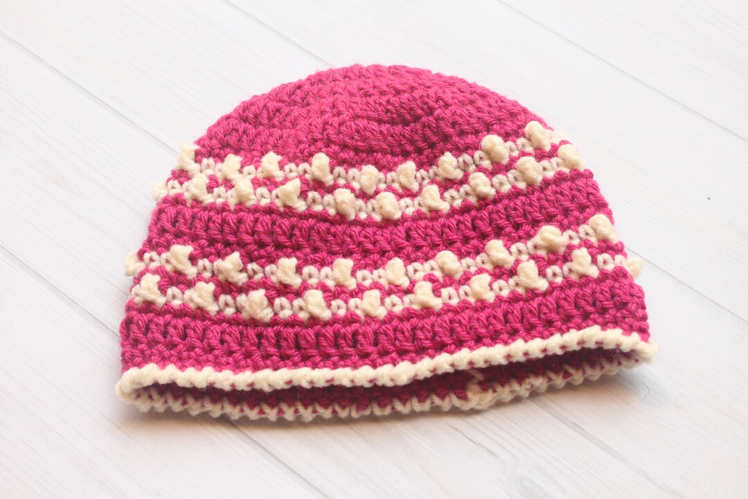Crochet Hat Pattern Bead Stitch Beanie Striped or Solid Easy Etsy