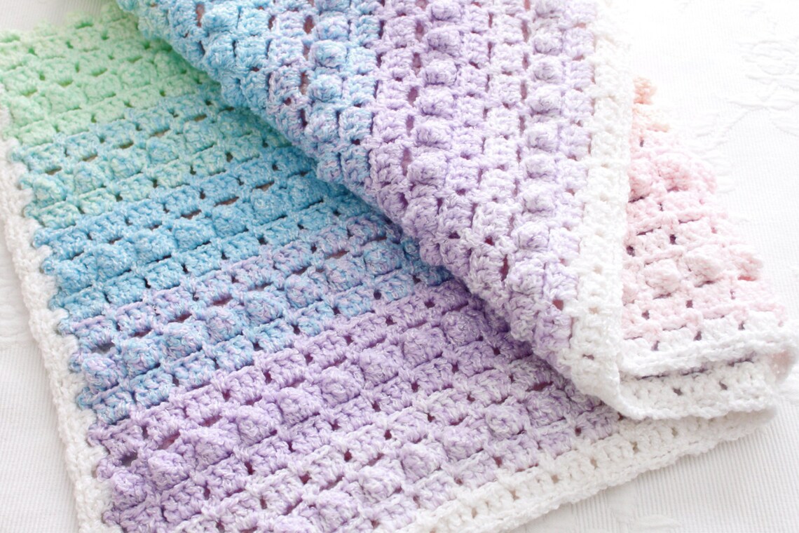 Crochet Pattern Rainbow Baby Blanket Pretty Popcorn Stitch Etsy España